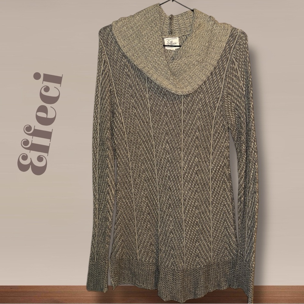 🌺EFFECI COWL NECK SPLIT SIDES GREY/BEIGE SWEATER